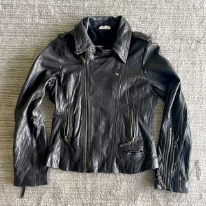 EVER lamb skin assymetrical zip moto jacket
